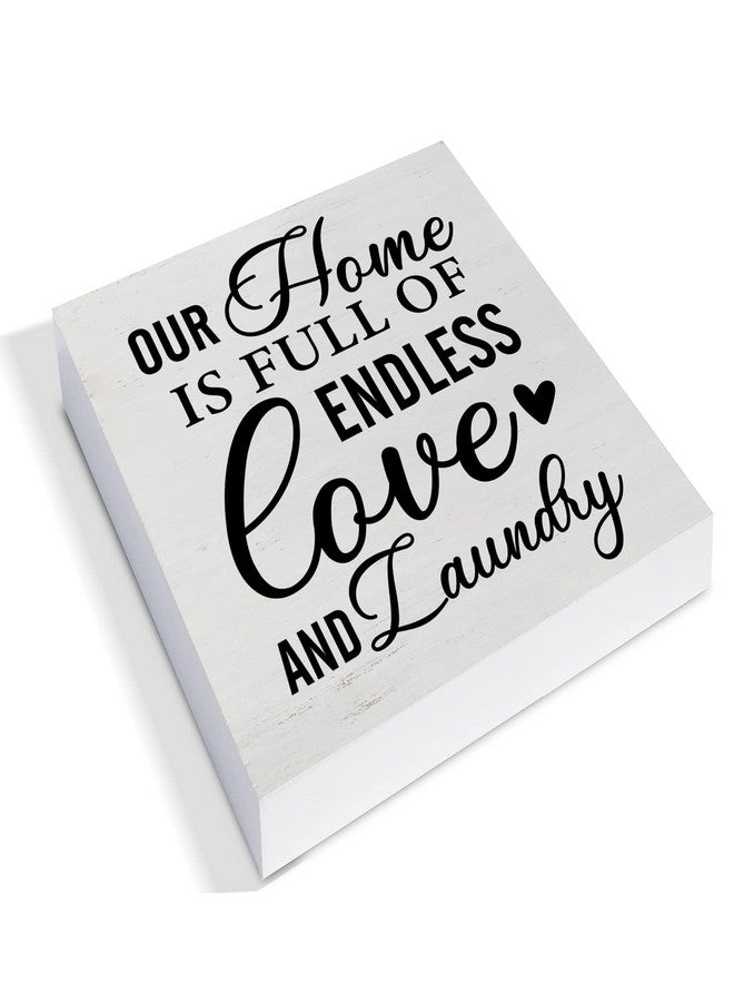 YIDOU Country Laundry Room Wood Box Sign Decor Desk Sign Endless Laundry Quote Wooden Box Block Sign Rustic Home Shelf Wall Laundry Room Decoration - Image 2